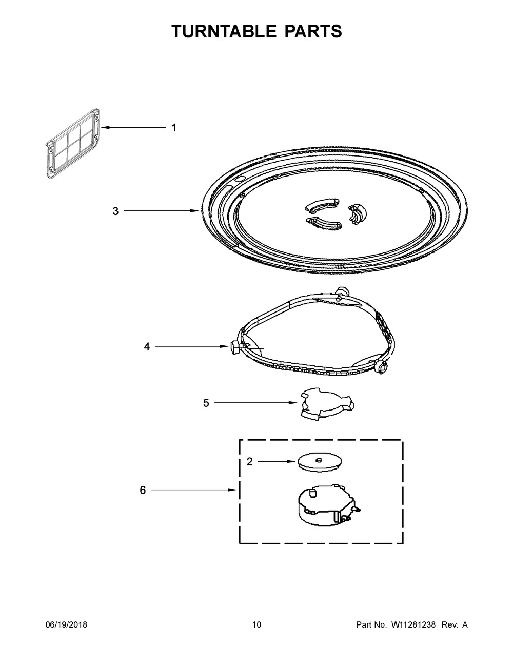 Turntable Parts Diagram and Parts List for WMH31017FB1  Whirlpool Microwave