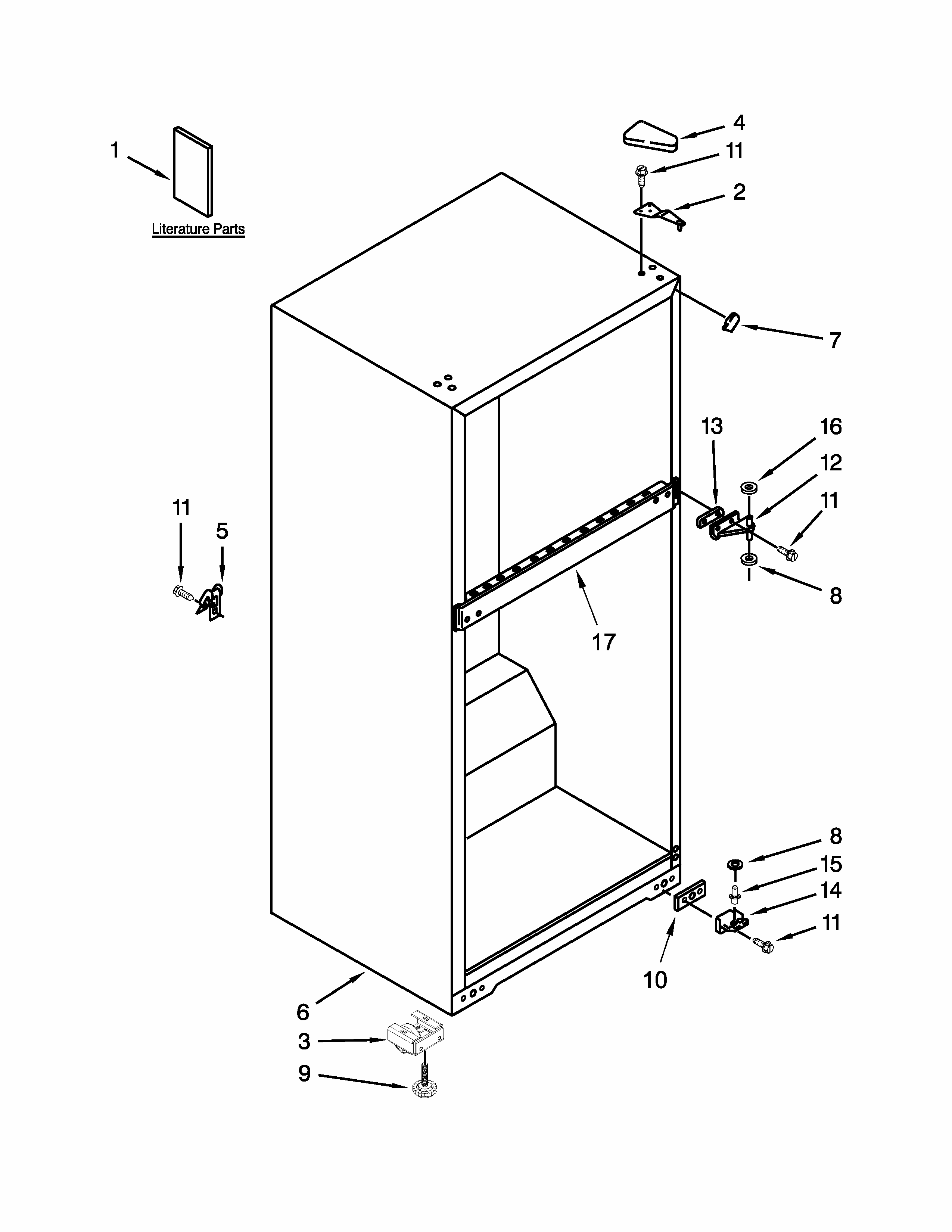 Cabinet Parts Diagram and Parts List for IK8RXDGMXS02  Whirlpool Refrigerator
