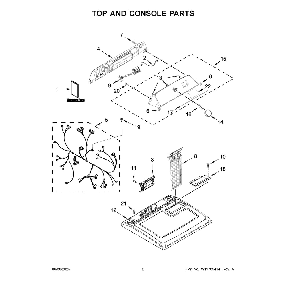 Top And Console Parts Diagram and Parts List for WGD4307SW0  Whirlpool Dryer