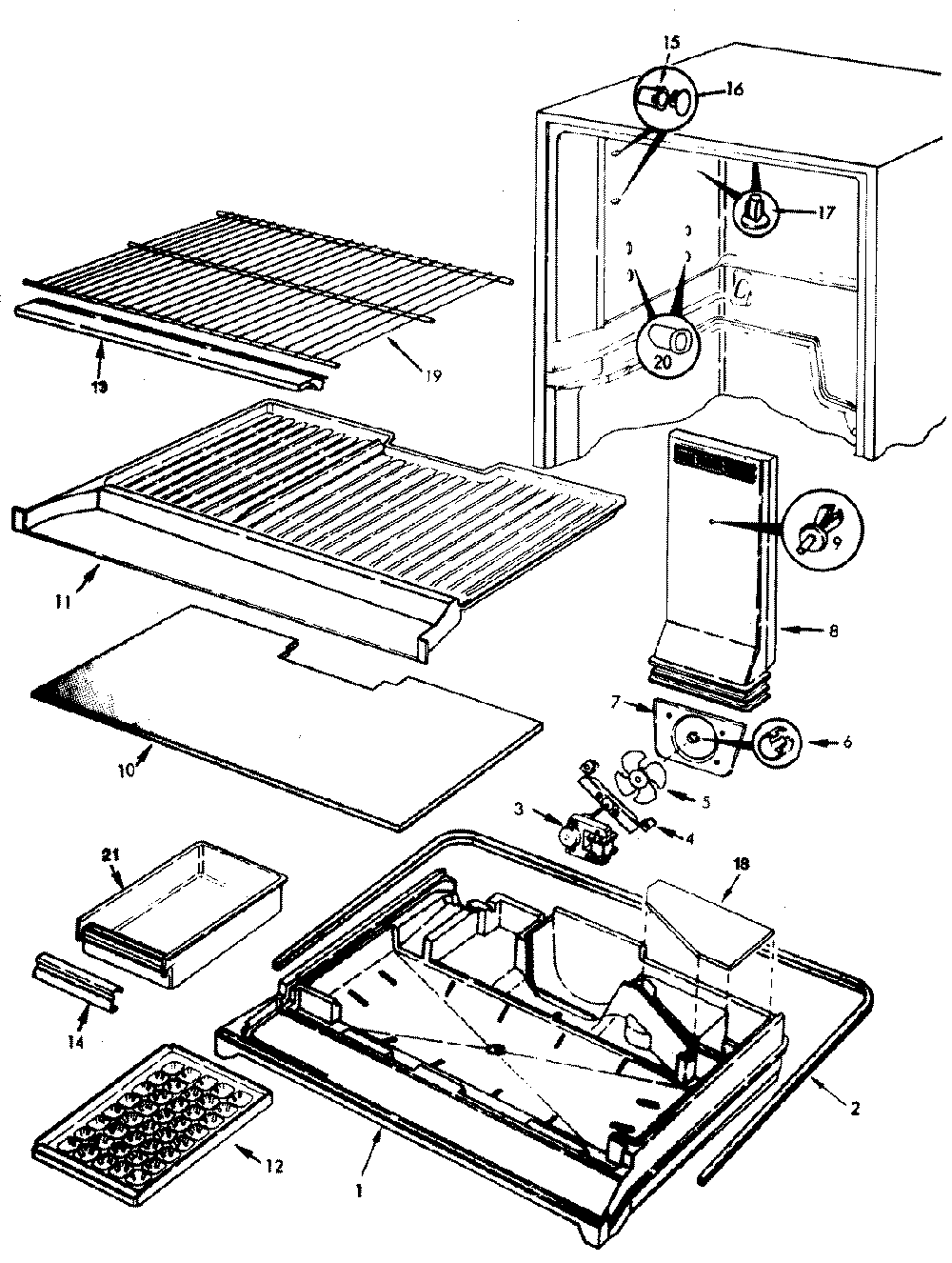 02 - Freezer Compartment Diagram and Parts List for NT19J7  Whirlpool Refrigerator