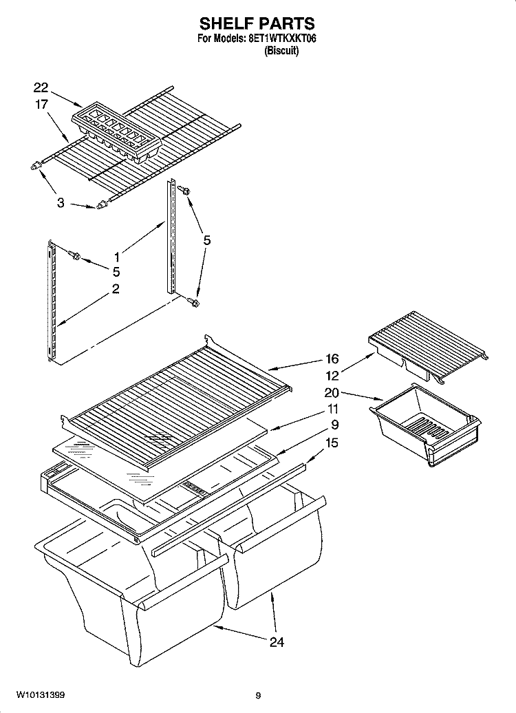 SHELF PARTS, OPTIONAL PARTS (NOT INCLUDED) Diagram and Parts List for 8ET1WTKXKT06  Whirlpool Refrigerator