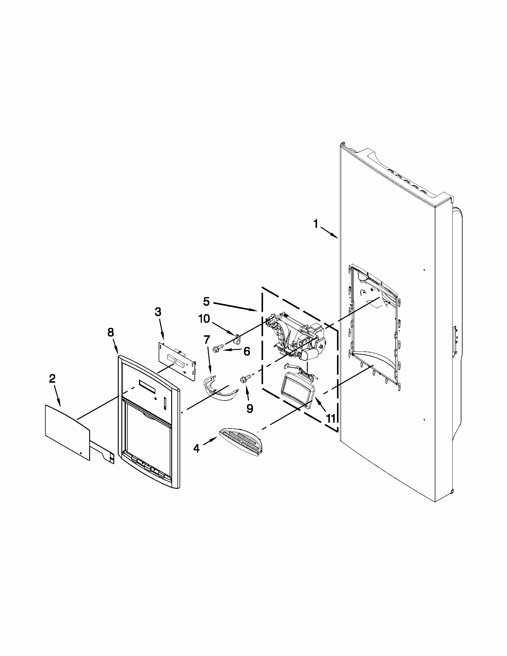 Dispenser Front Parts Diagram and Parts List for 59679242015  Kenmore Refrigerator