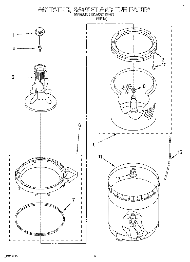AGITATOR, BASKET AND TUB Diagram and Parts List for GCA2701XSW2  Whirlpool Washer