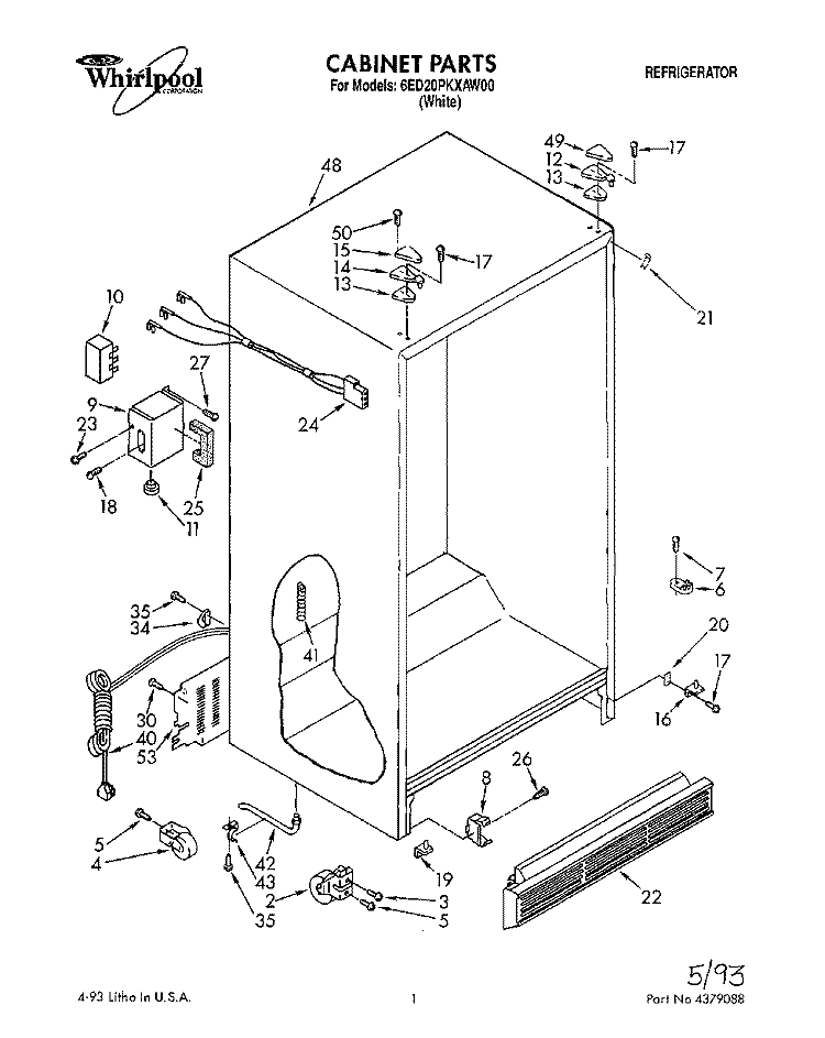 CABINET Diagram and Parts List for 6ED20PKXAW00  Whirlpool Refrigerator