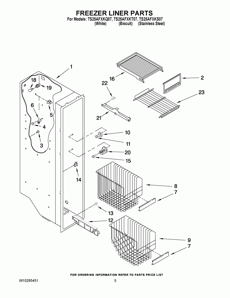 FREEZER LINER PARTS Diagram and Parts List for TS25AFXKS07  Estate Refrigerator