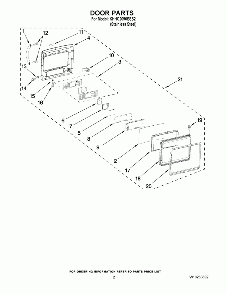 DOOR PARTS Diagram and Parts List for KHHC2090SSS2  KitchenAid Microwave