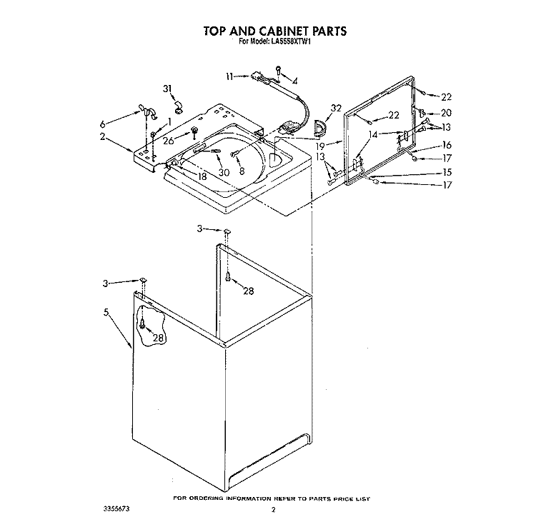 TOP AND CABINET, LIT/OPTIONAL Diagram and Parts List for LA5558XTF1  Whirlpool Washer