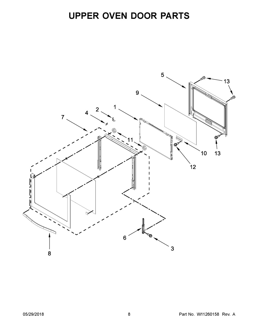 Upper Oven Door Parts Diagram and Parts List for WOD93EC7AB06  Whirlpool Wall Oven