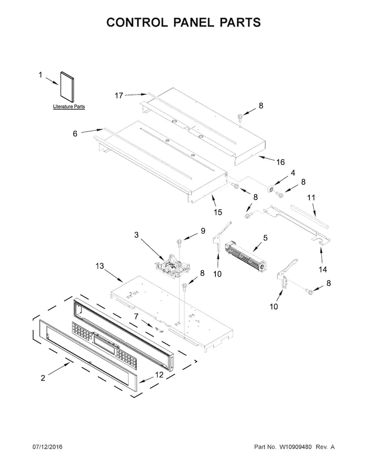 Control Panel Parts Diagram and Parts List for KOSE507EBS01  KitchenAid Wall Oven