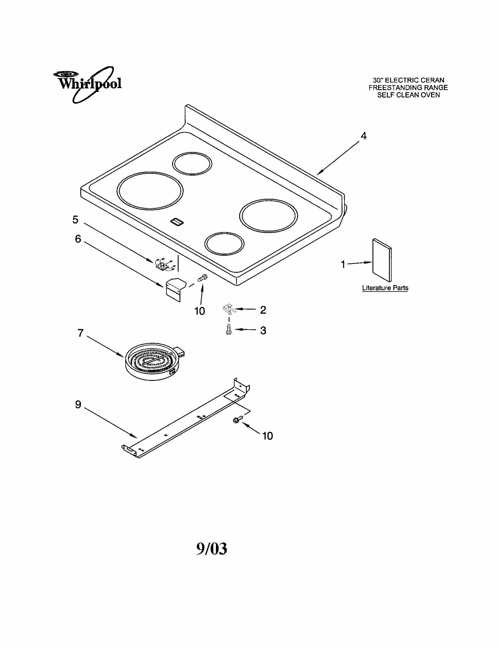 Cooktop Diagram and Parts List for RF368LXKB0  Whirlpool Range