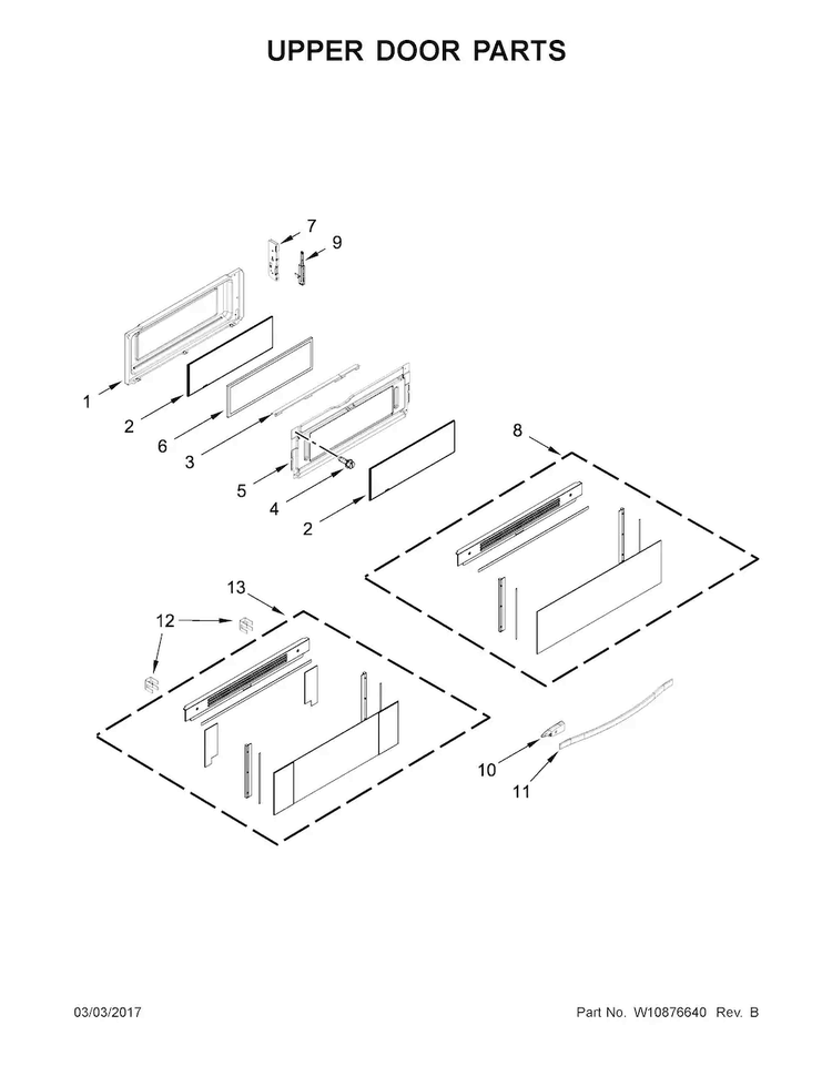 Upper Door Parts Diagram and Parts List for WGE745C0FS00  Whirlpool Range