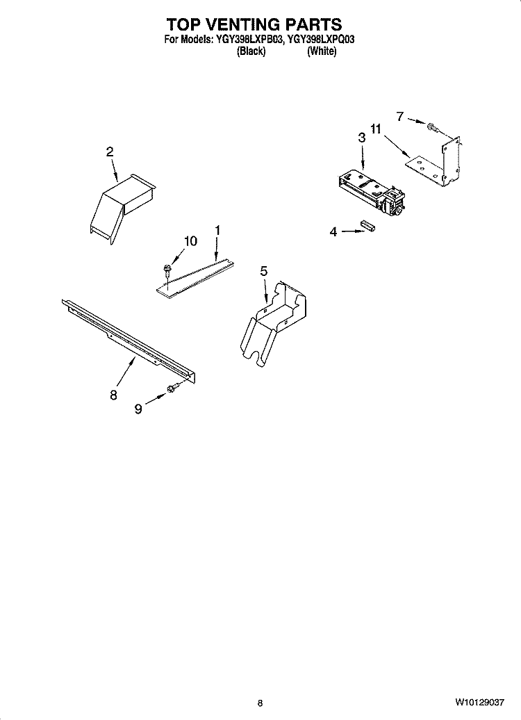 TOP VENTING PARTS, OPTIONAL PARTS (NOT INCLUDED) Diagram and Parts List for YGY398LXPB03  Whirlpool Range
