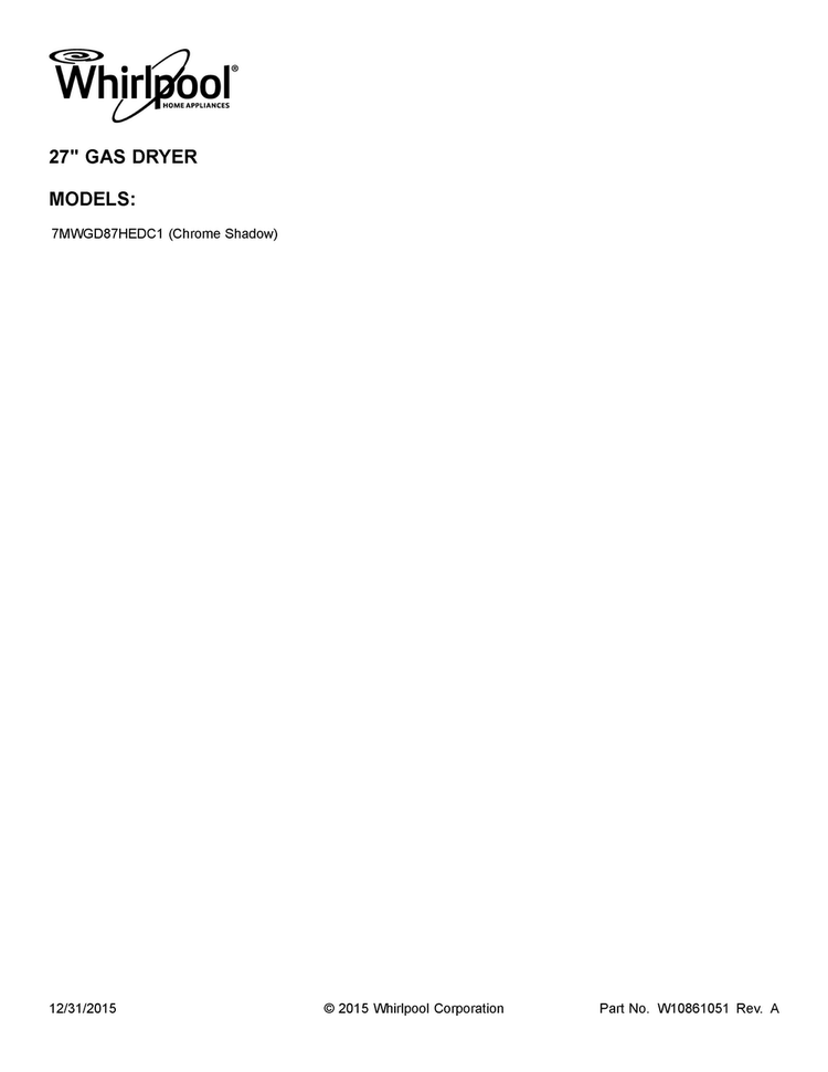 Cover Sheet Diagram and Parts List for 7MWGD87HEDC1  Whirlpool Dryer