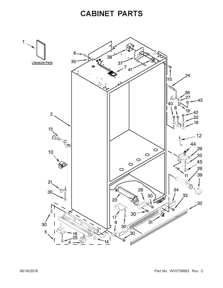Cabinet Parts Diagram and Parts List for KBFN506EPA00  KitchenAid Refrigerator