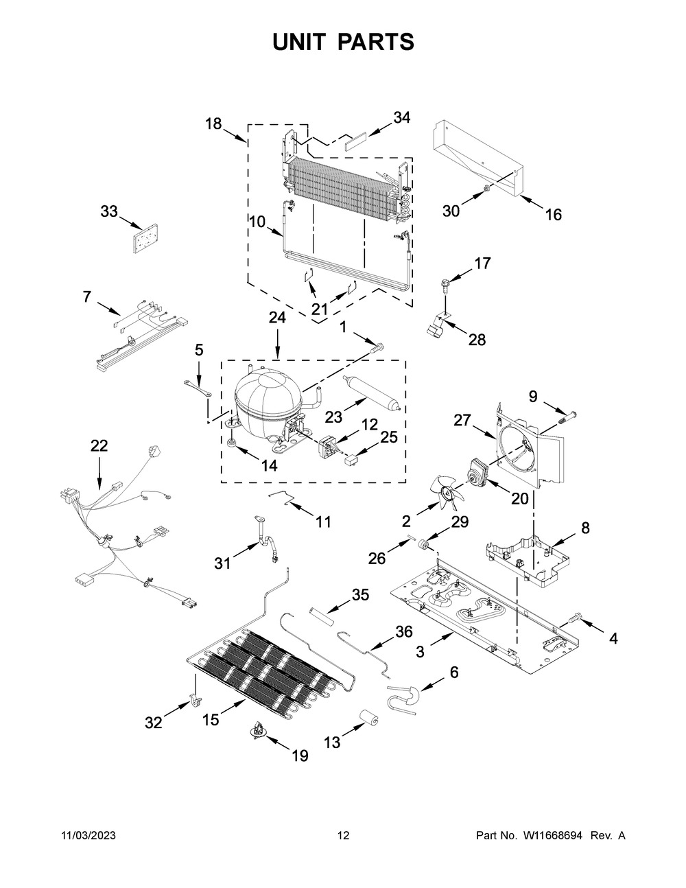 Unit Parts Diagram and Parts List for WRB329DFBW05  Whirlpool Refrigerator
