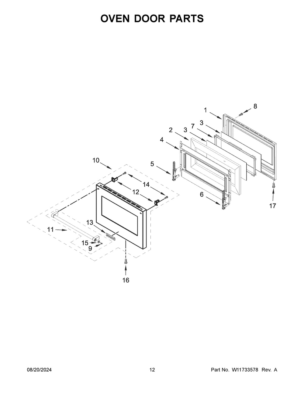 07 - Oven Door Parts Diagram and Parts List for KFGC500JMH07  Whirlpool Range