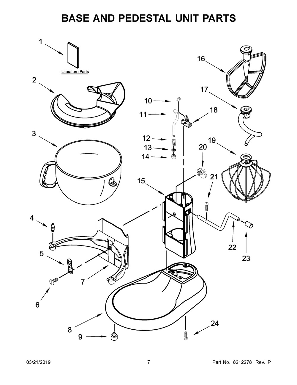 Base And Pedestal Unit Parts Diagram and Parts List for KP26M1XTZ5  Whirlpool Mixer