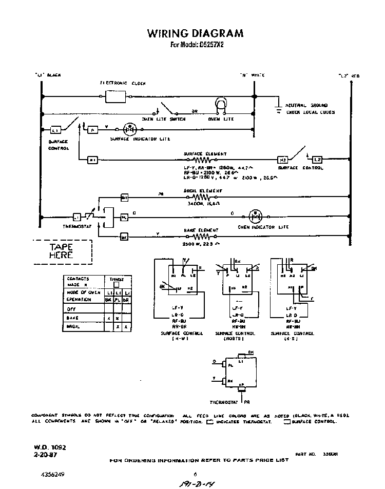 Wiring Diagram Diagram and Parts List for D5257*2  Roper Range