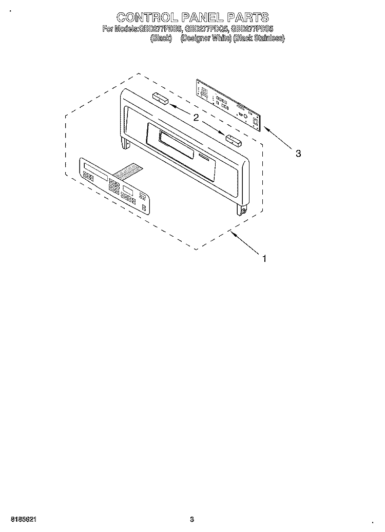 CONTROL PANEL Diagram and Parts List for GBD277PDQ5  Whirlpool Wall Oven
