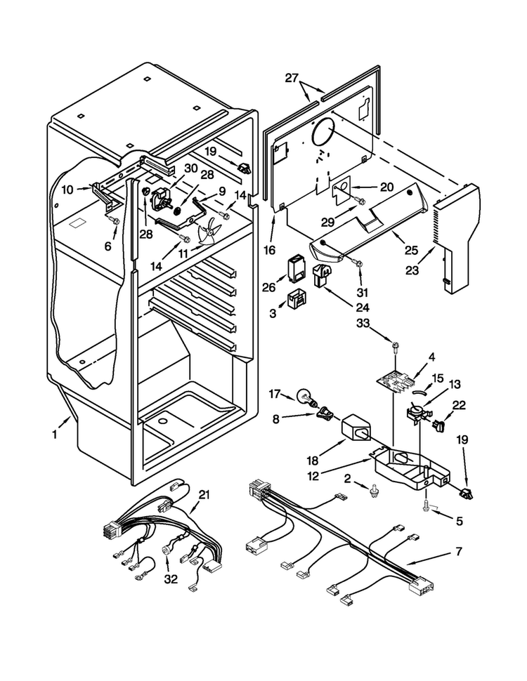 Liner Parts Diagram and Parts List for W8TXNGMBB00  Whirlpool Refrigerator