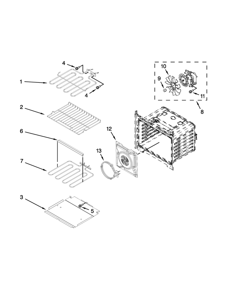 Internal Oven Parts Diagram and Parts List for WOS92EC7AS02  Whirlpool Wall Oven