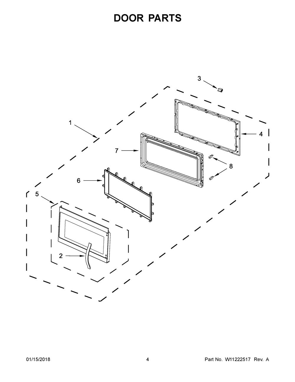 Door Parts Diagram and Parts List for WMH53521HW1  Whirlpool Microwave
