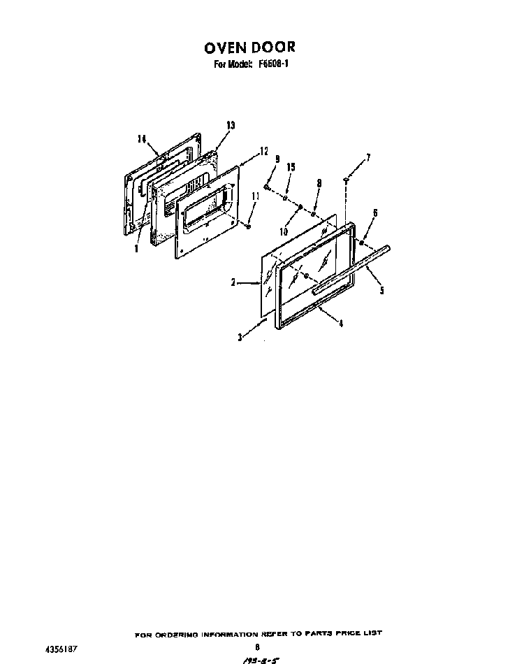 Oven Door Diagram and Parts List for F6508*1  Roper Range