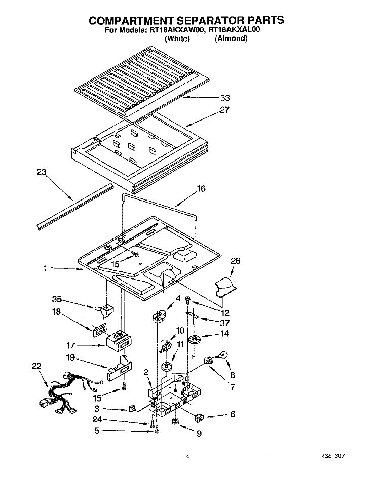 COMPARTMENT SEPARATOR Diagram and Parts List for RT18AKXAW00  Roper Refrigerator