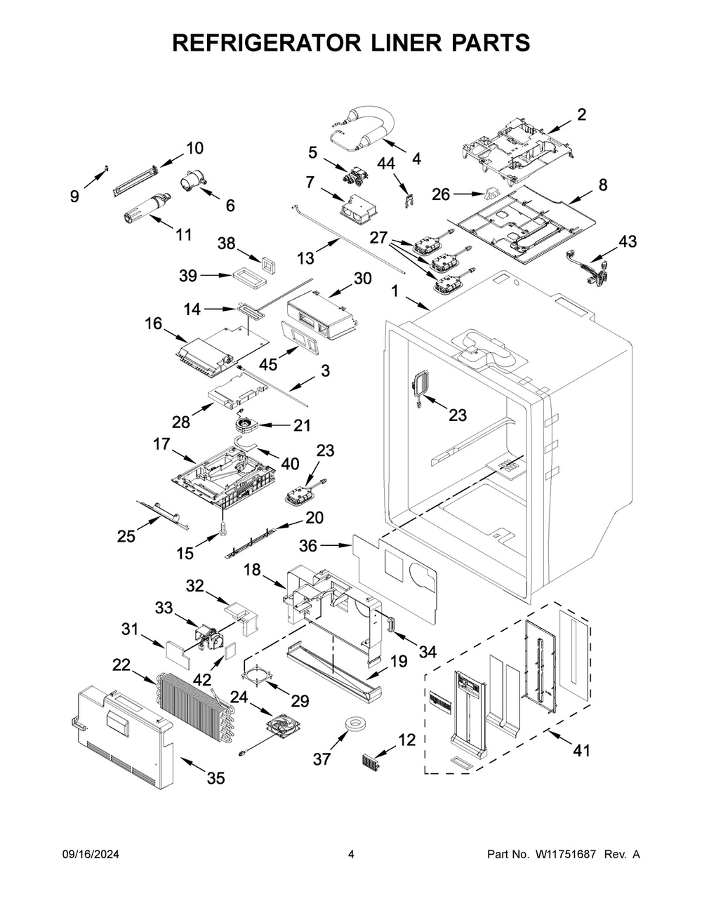03 - Refrigerator Liner Parts Diagram and Parts List for WRX986SIHZ04  Whirlpool Refrigerator