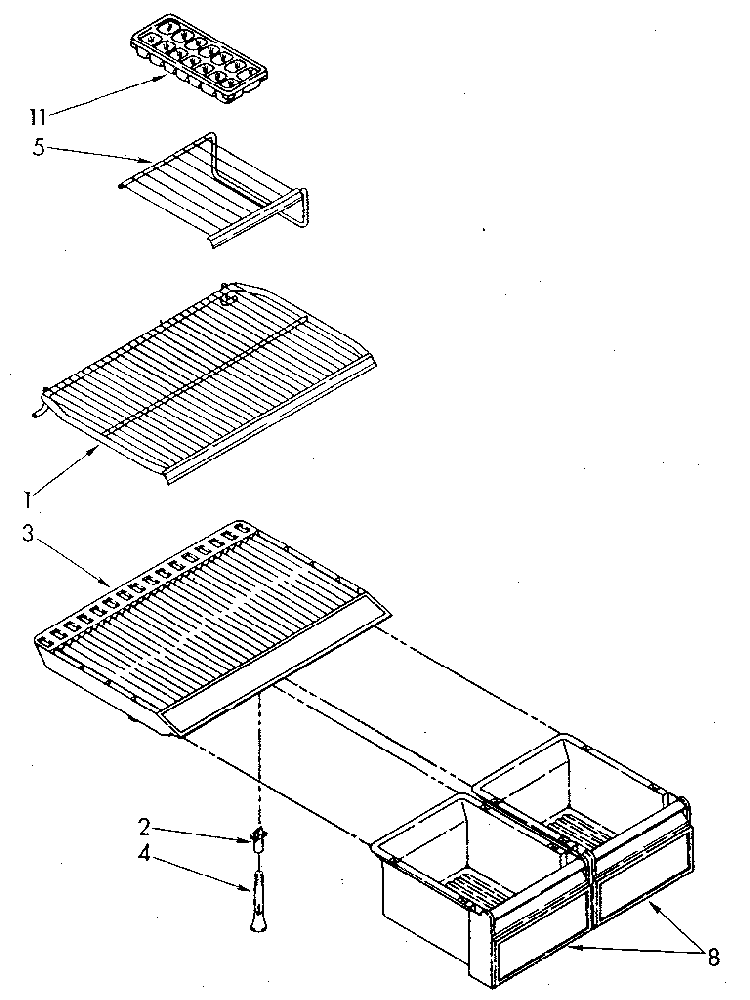 Shelf Diagram and Parts List for ET18JKXSM05  Whirlpool Refrigerator