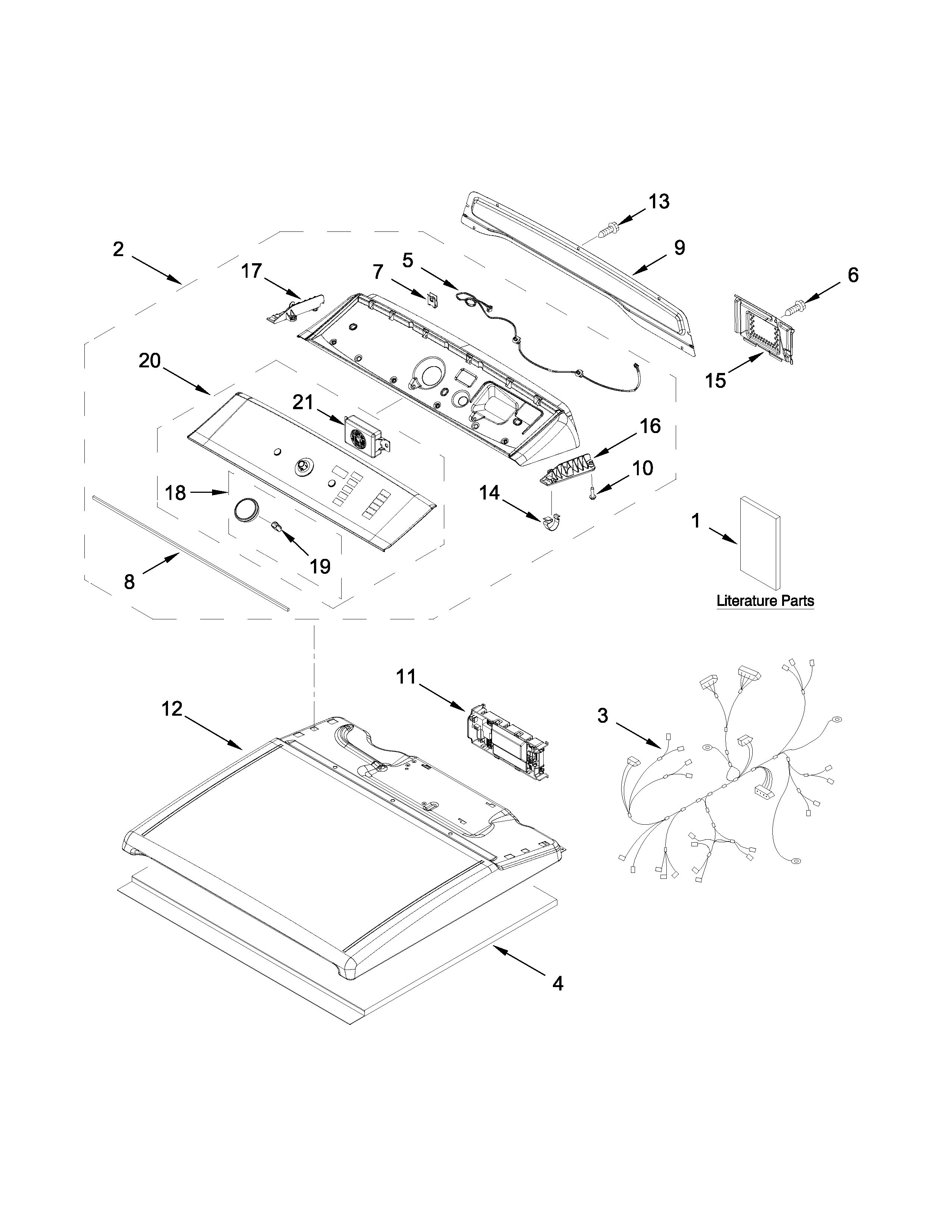 Top And Console Parts Diagram and Parts List for 11069132413  Kenmore Dryer