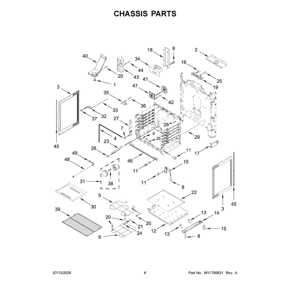 Chassis Parts Diagram and Parts List for YWFES5730SB0  Whirlpool Range