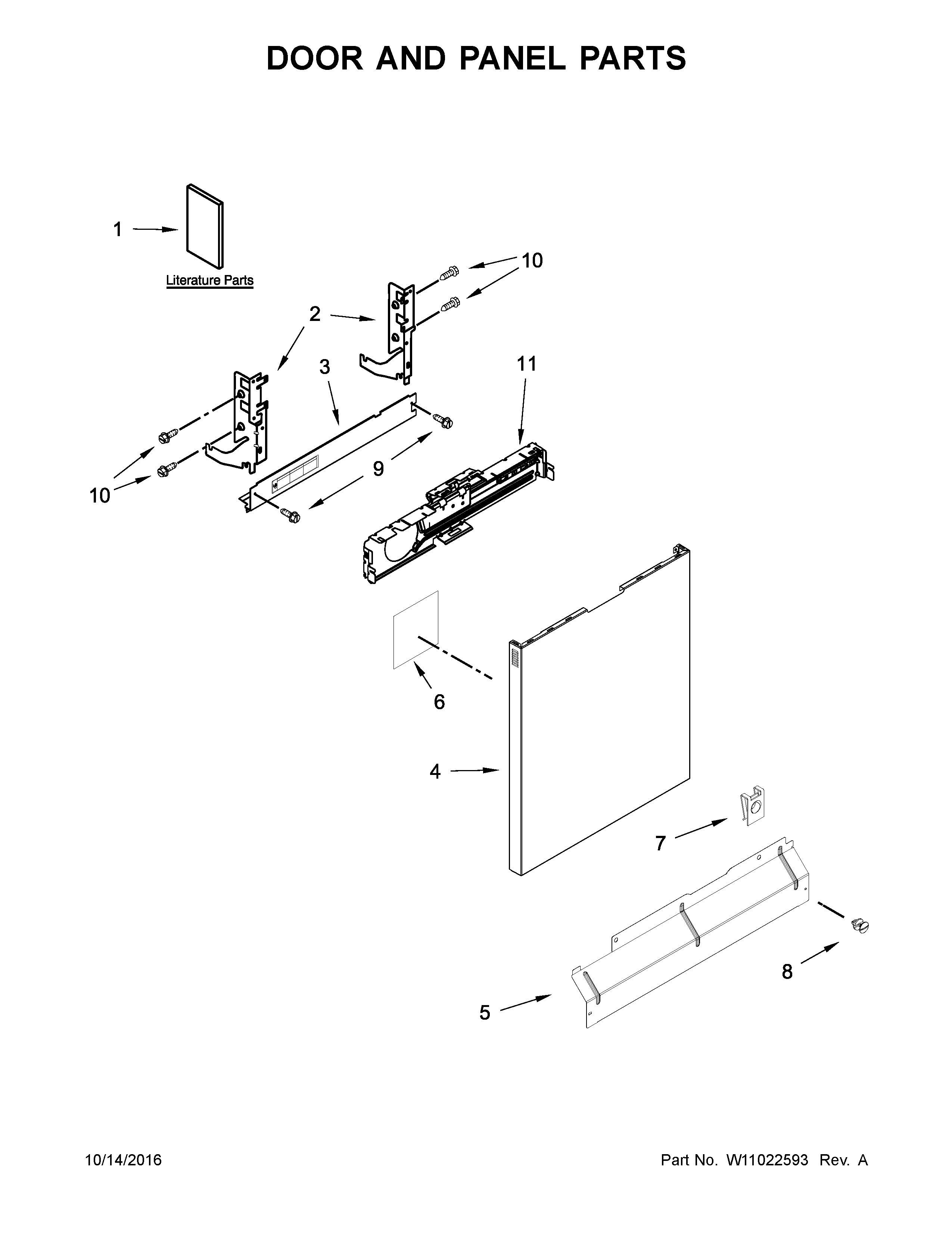 Door And Panel Parts Diagram and Parts List for 66513403N413  Kenmore Dishwasher