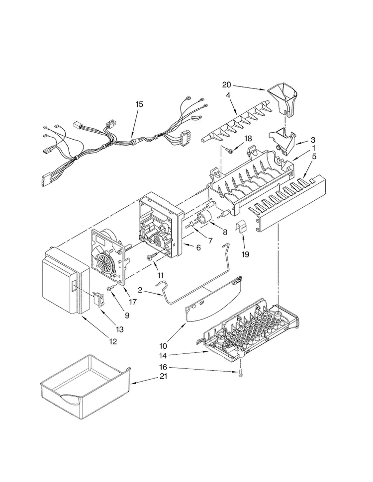 Icemaker Parts Diagram and Parts List for GI5FSAXVY03  Whirlpool Refrigerator