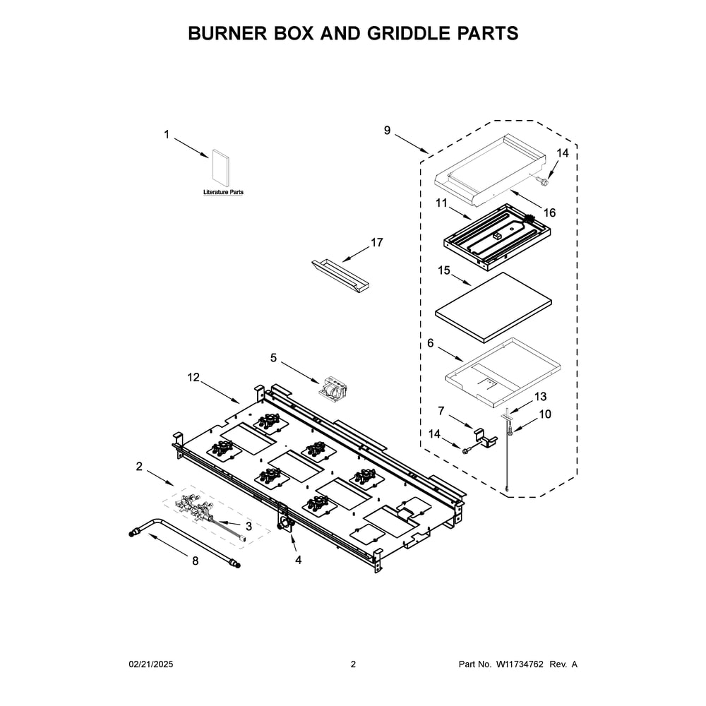 Burner Box And Griddle Parts Diagram and Parts List for KFGC558JAV07  KitchenAid Range