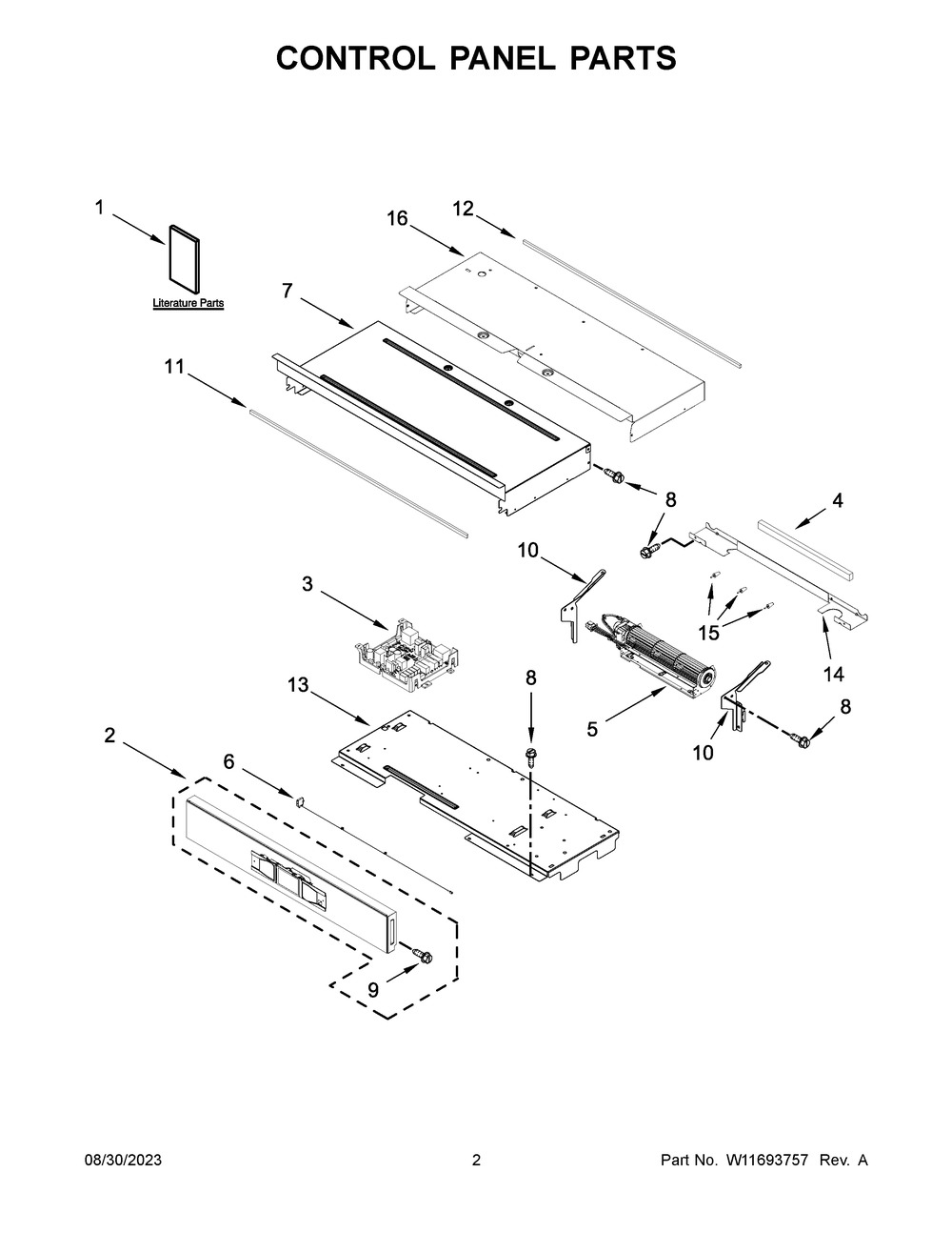 Control Panel Parts Diagram and Parts List for WOED5930LZ01  Whirlpool Wall Oven
