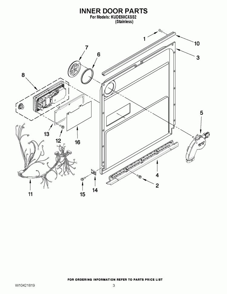 INNER DOOR PARTS Diagram and Parts List for KUDE50CXSS2  KitchenAid Dishwasher