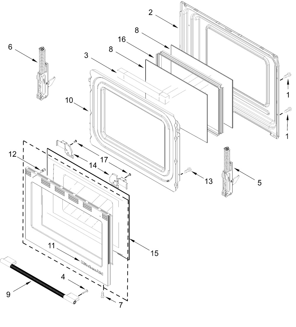 Door Parts Diagram and Parts List for KFES530SPS0  Whirlpool Range