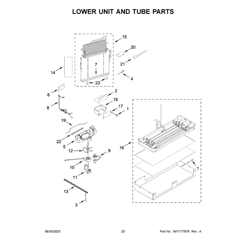 Lower Unit And Tube Parts Diagram and Parts List for KBFN536SPS00  KitchenAid Refrigerator