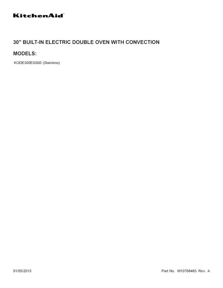 Cover Sheet Diagram and Parts List for KODE300ESS00  KitchenAid Wall Oven