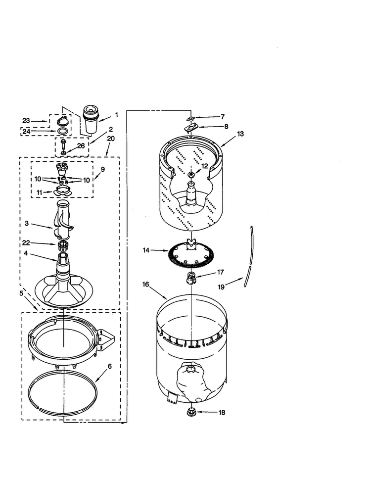 Agitator, Basket And Tub Diagram and Parts List for 2DLSQ7533JQ0  Whirlpool Washer