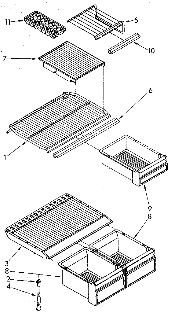 Shelf Diagram and Parts List for ET18NKXSF02  Whirlpool Refrigerator