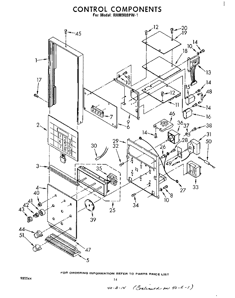 CONTROLS Diagram and Parts List for RHM988PW1  Whirlpool Range