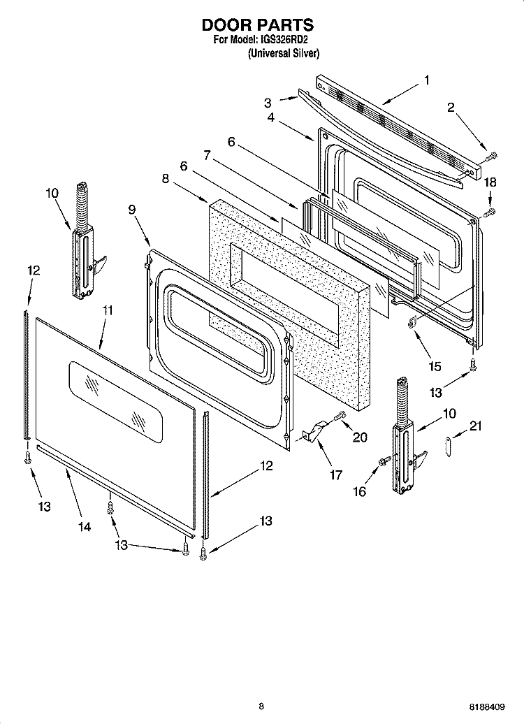 DOOR PARTS, OPTIONAL PARTS Diagram and Parts List for IGS326RD2  Inglis Range