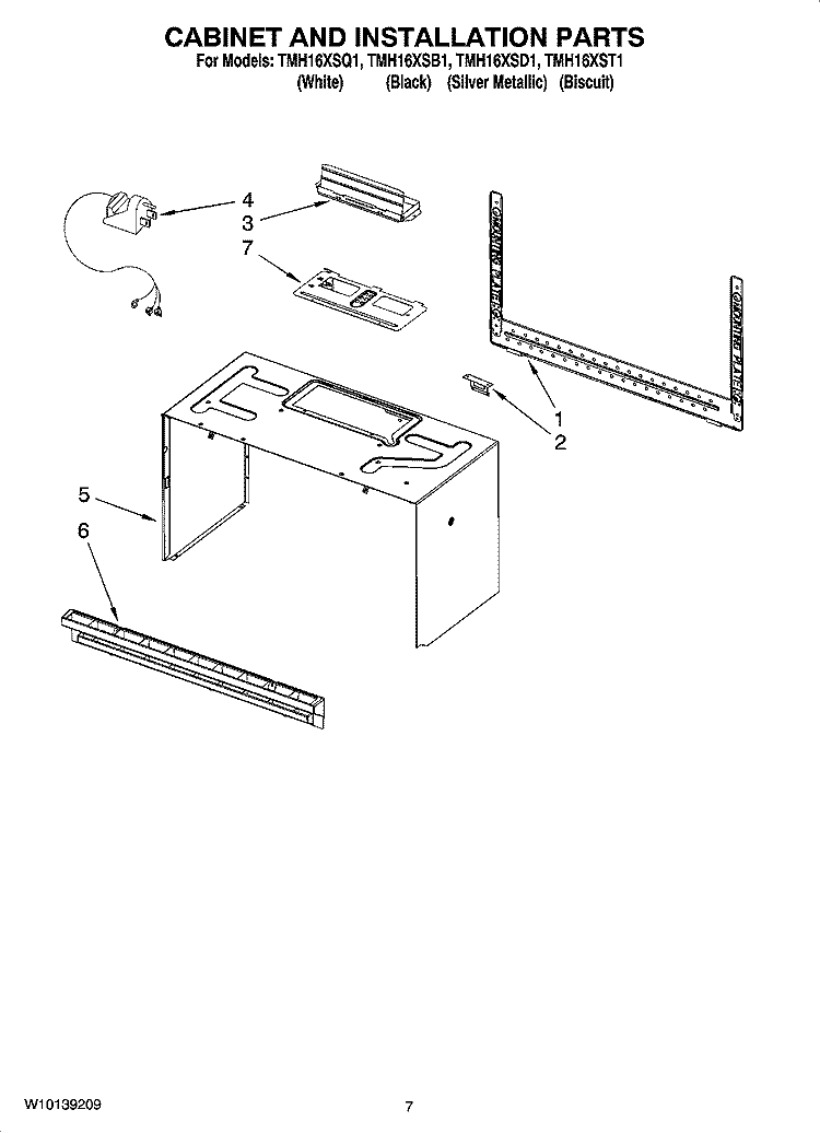 CABINET AND INSTALLATION PARTS Diagram and Parts List for TMH16XSB1  Estate Microwave