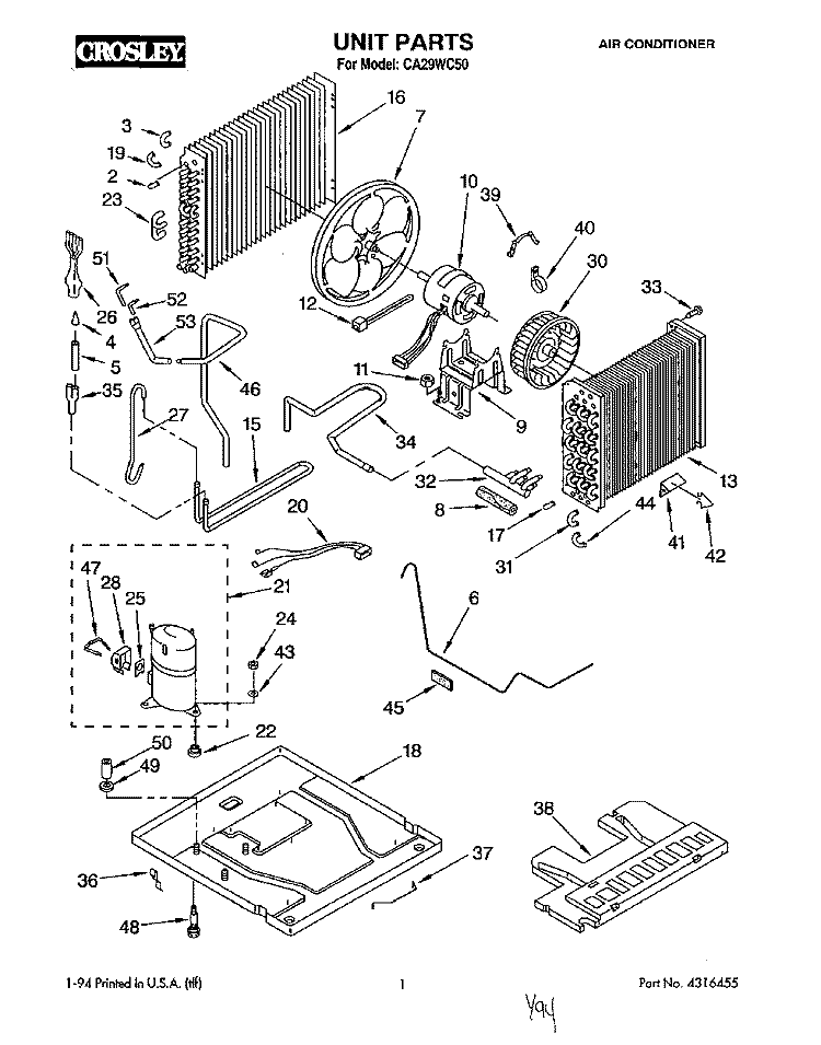 UNIT, LITERATURE Diagram and Parts List for CA29WC50  Whirlpool Air Conditioner