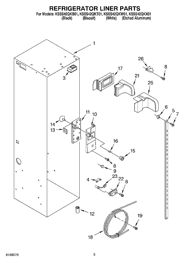 REFRIGERATOR LINER Diagram and Parts List for KSSS42QKW01  KitchenAid Refrigerator