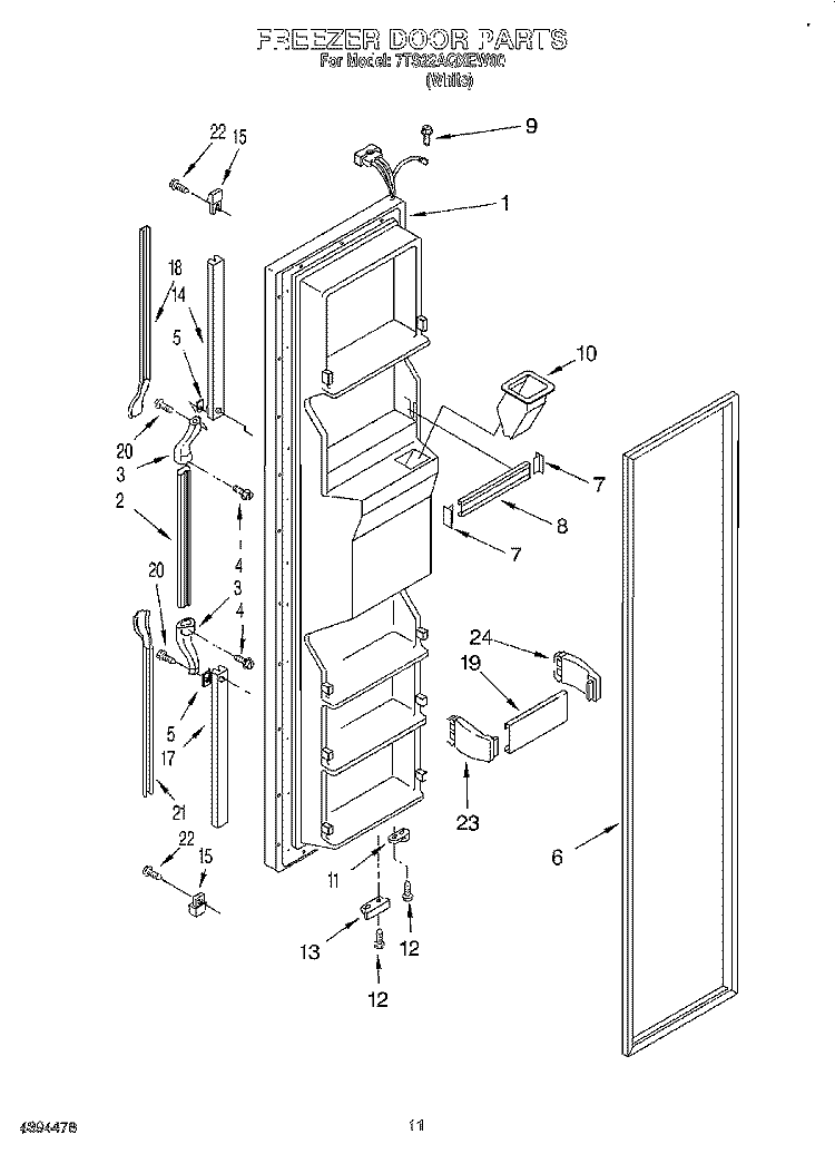 FREEZER DOOR Diagram and Parts List for 7TS22AQXEW00  Estate Refrigerator