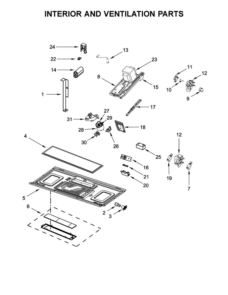 Interior And Ventilation Parts Diagram and Parts List for KMHS120EBS2  KitchenAid Microwave