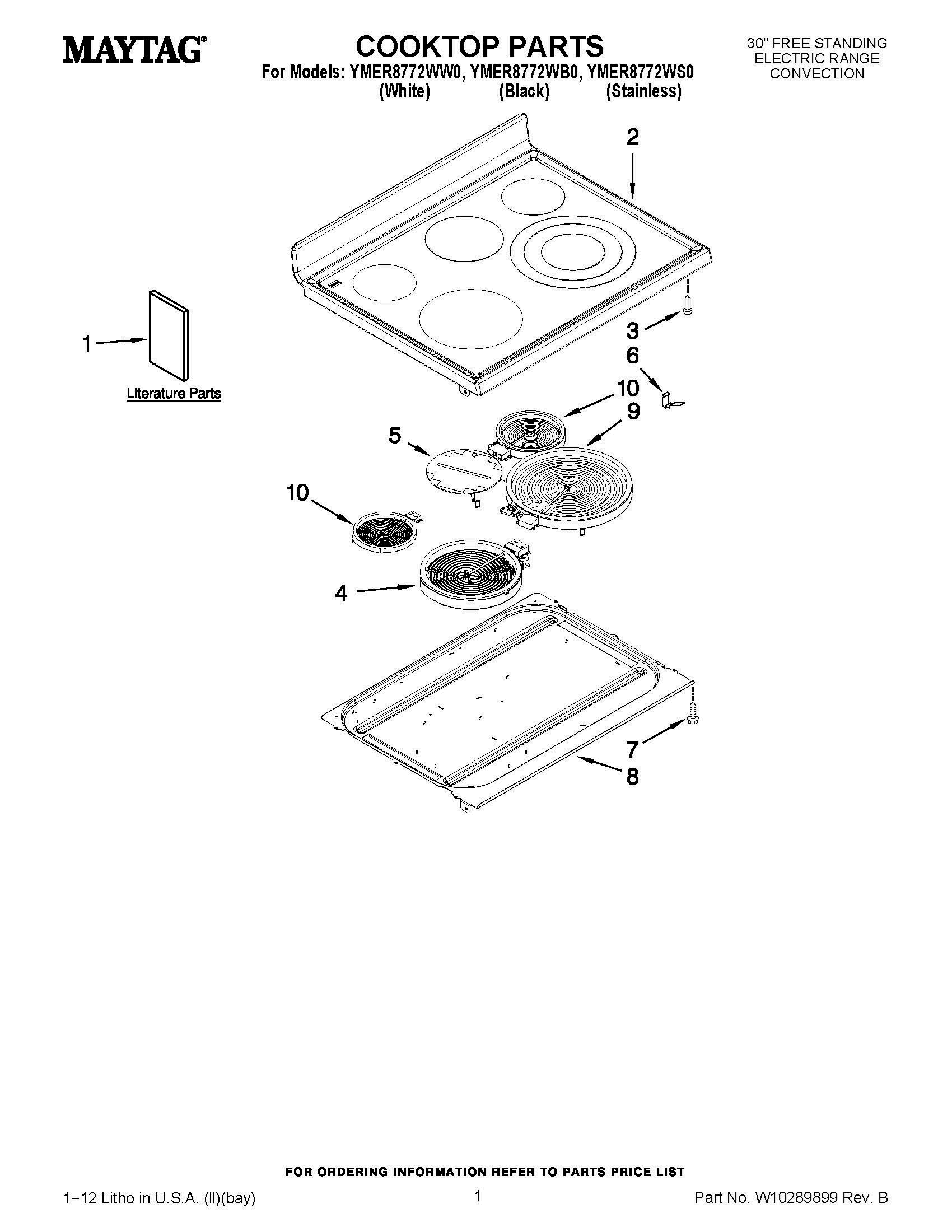 01 - COOKTOP PARTS Diagram and Parts List for YMER8772WB0  Whirlpool Range